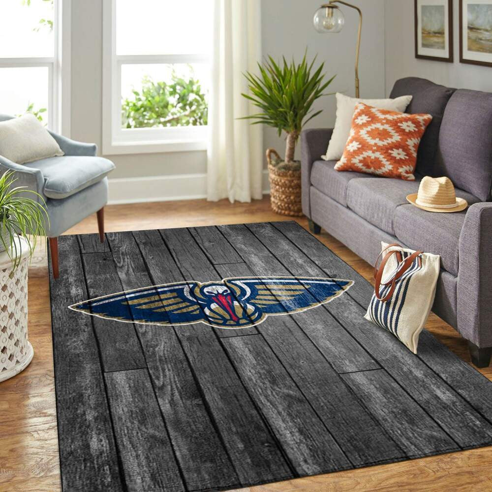 New Orleans Pelicans NBA Team Logo Grey Area Sport im Holzstil Teppich, Teppiche - Outdoor Teppich, Teppich Wohnzimmer, Küchenteppich, Kinderzimmer, Modern
