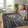New York Islanders Nhl Team Logo Graubereich Sport im Holzstil Teppich, Teppiche - Outdoor Teppich, Teppich Wohnzimmer, Küchenteppich, Kinderzimmer, Modern