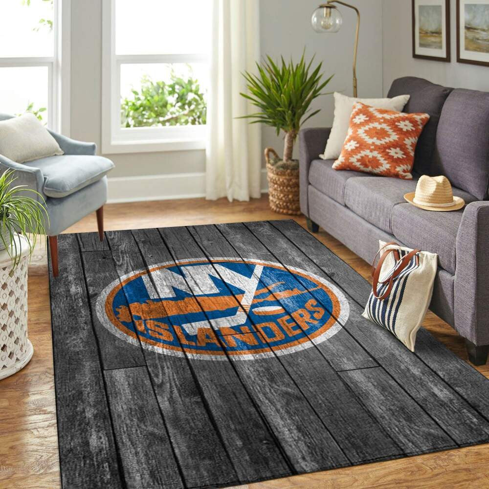 New York Islanders Nhl Team Logo Graubereich Sport im Holzstil Teppich, Teppiche - Outdoor Teppich, Teppich Wohnzimmer, Küchenteppich, Kinderzimmer, Modern