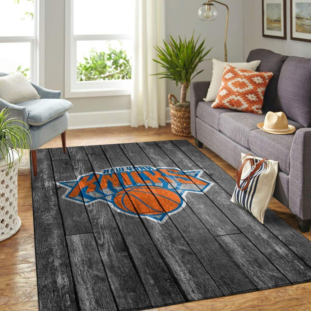 New York Knicks NBA Area Basketball Team Logo grau aus Holz Teppich, Teppiche - Outdoor Teppich, Teppich Wohnzimmer, Küchenteppich, Kinderzimmer, Modern