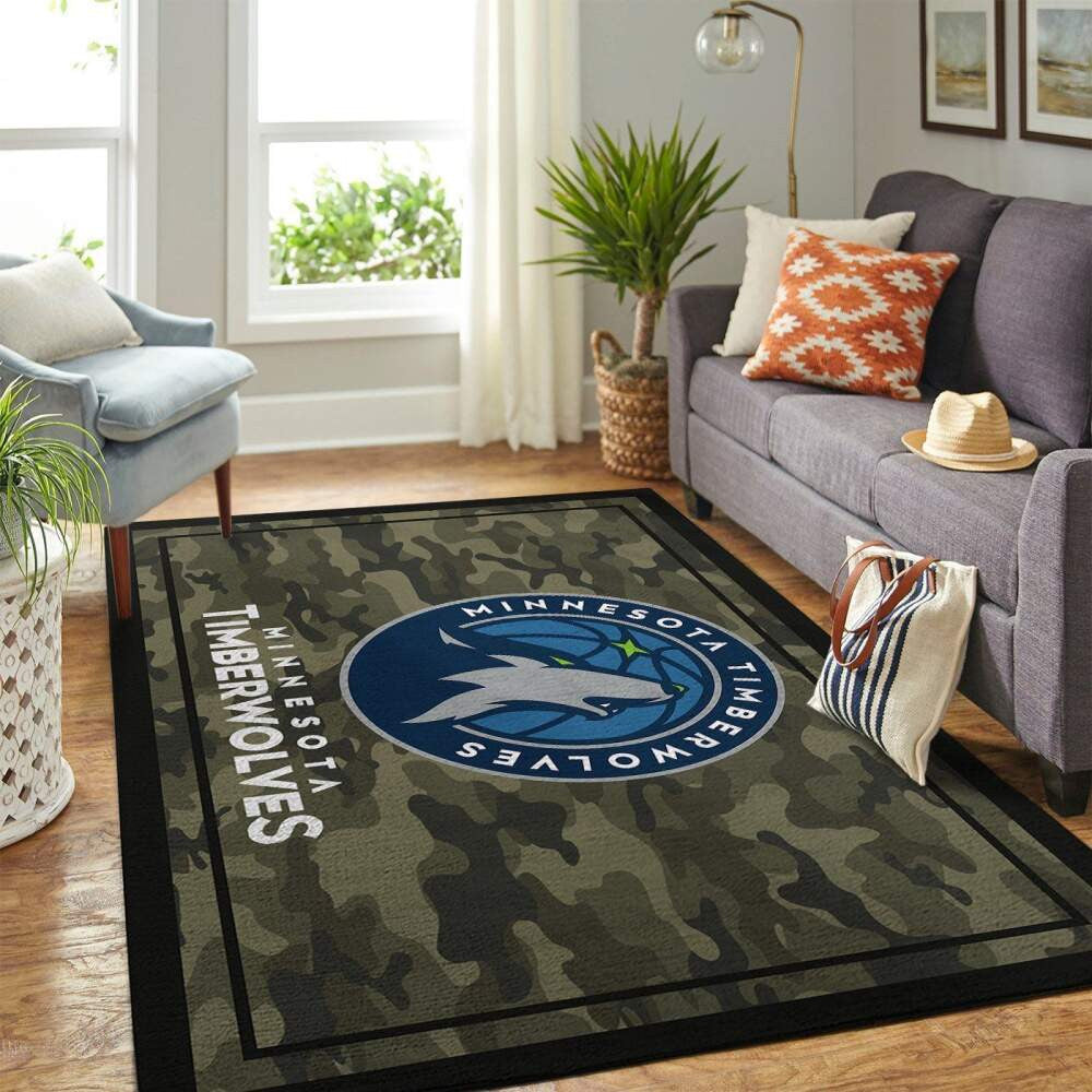 Minnesota Timberwolves Team-Logo im NBA-Gebiet im Camo-Stil Teppich, Teppiche - Outdoor Teppich, Teppich Wohnzimmer, Küchenteppich, Kinderzimmer, Modern