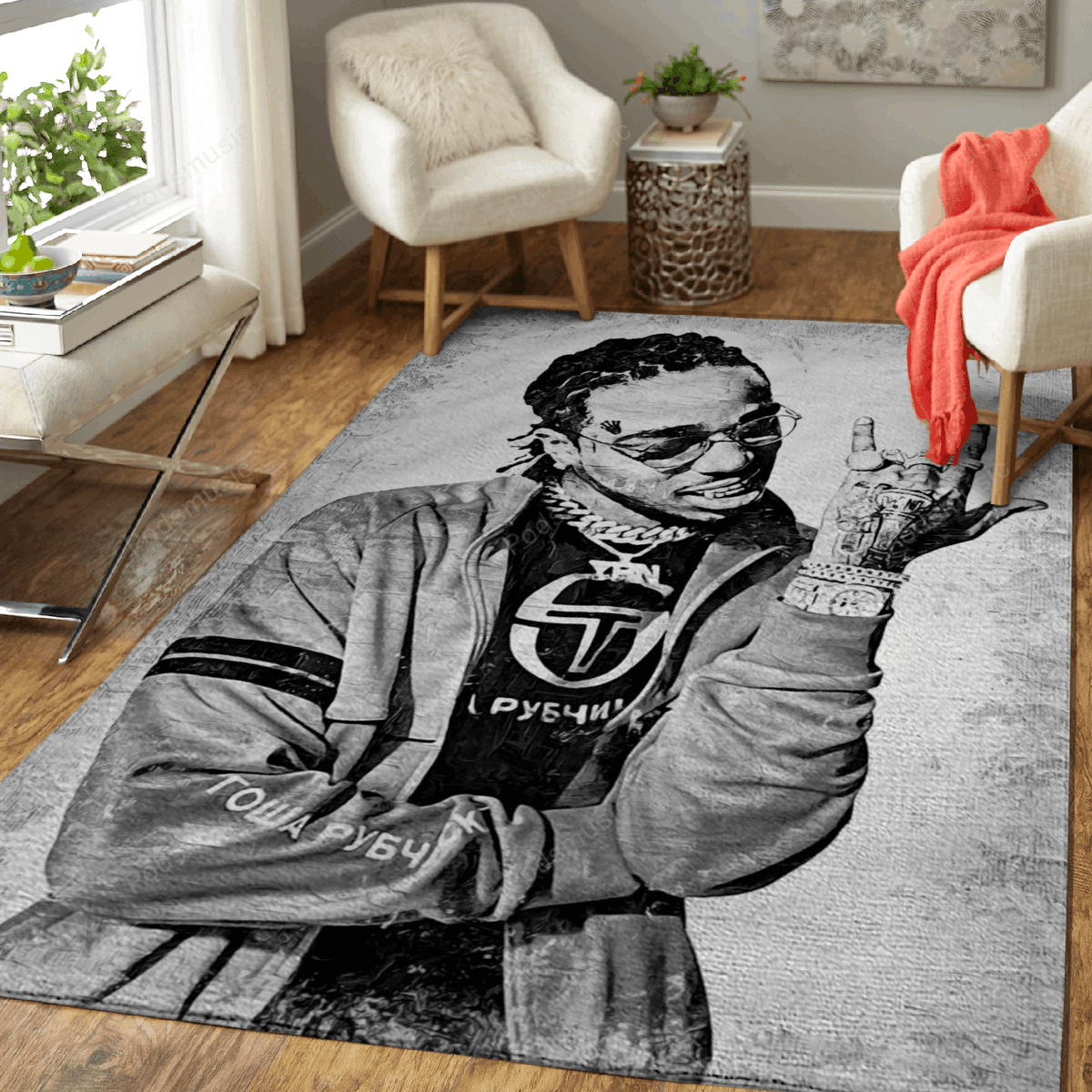 Quavo Music Monochrom für Fans Teppich, Teppiche - Outdoor Teppich, Teppich Wohnzimmer, Küchenteppich, Kinderzimmer, Modern
