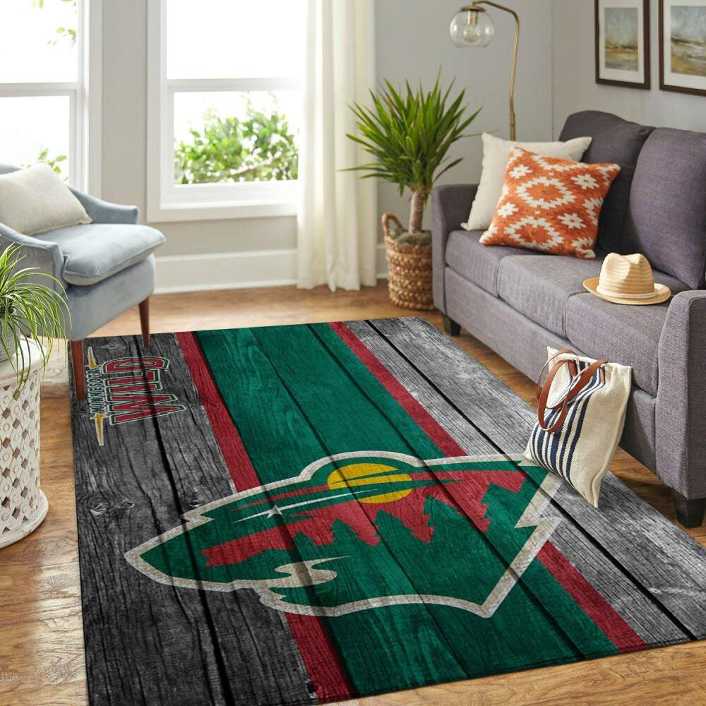 Minnesota Wild Nhl Team Logo Bereich Sport im Holzstil Teppich, Teppiche - Outdoor Teppich, Teppich Wohnzimmer, Küchenteppich, Kinderzimmer, Modern