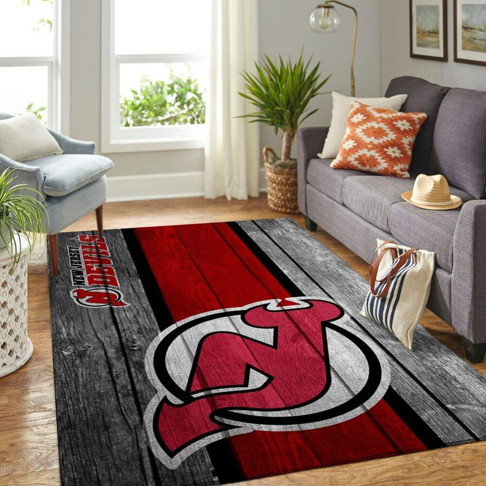 New Jersey Devils Nhl Team Logobereich im Holzstil Sport Teppich, Teppiche - Outdoor Teppich, Teppich Wohnzimmer, Küchenteppich, Kinderzimmer, Modern