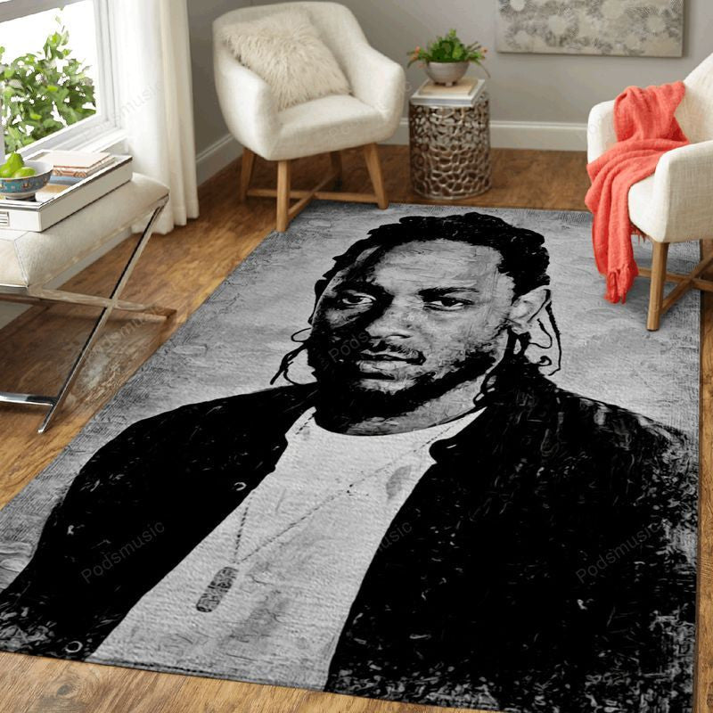 Kendrick Lamar Musik Monochrom Teppich, Teppiche - Outdoor Teppich, Teppich Wohnzimmer, Küchenteppich, Kinderzimmer, Modern