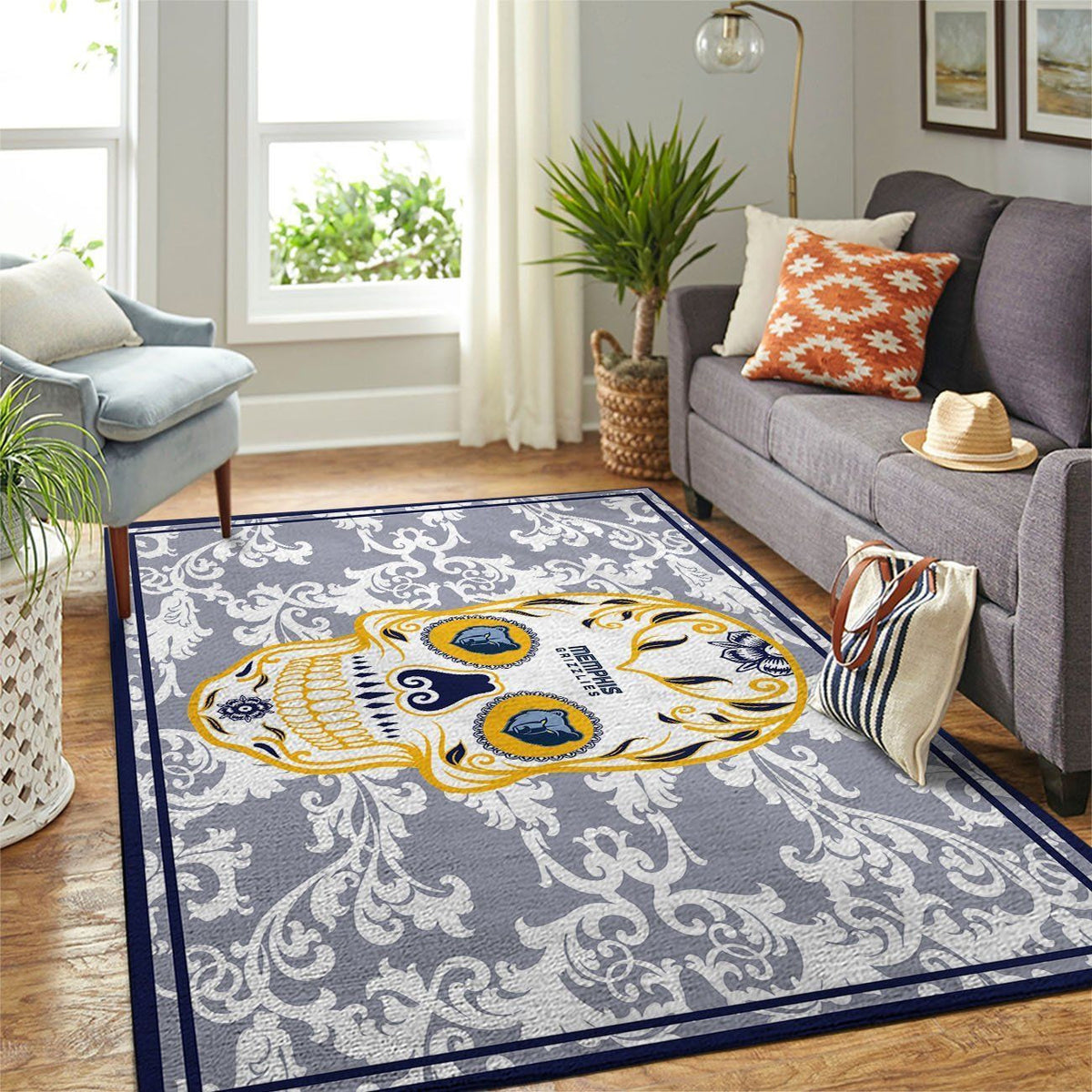 Memphis Grizzlies Nba Area Skull Flower Style Sports Teppich, Teppiche - Outdoor Teppich, Teppich Wohnzimmer, Küchenteppich, Kinderzimmer, Modern