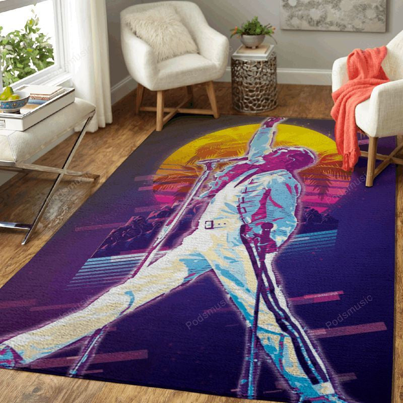 Queen Freddiework Musik Synthwave 80S Teppich, Teppiche - Outdoor Teppich, Teppich Wohnzimmer, Küchenteppich, Kinderzimmer, Modern