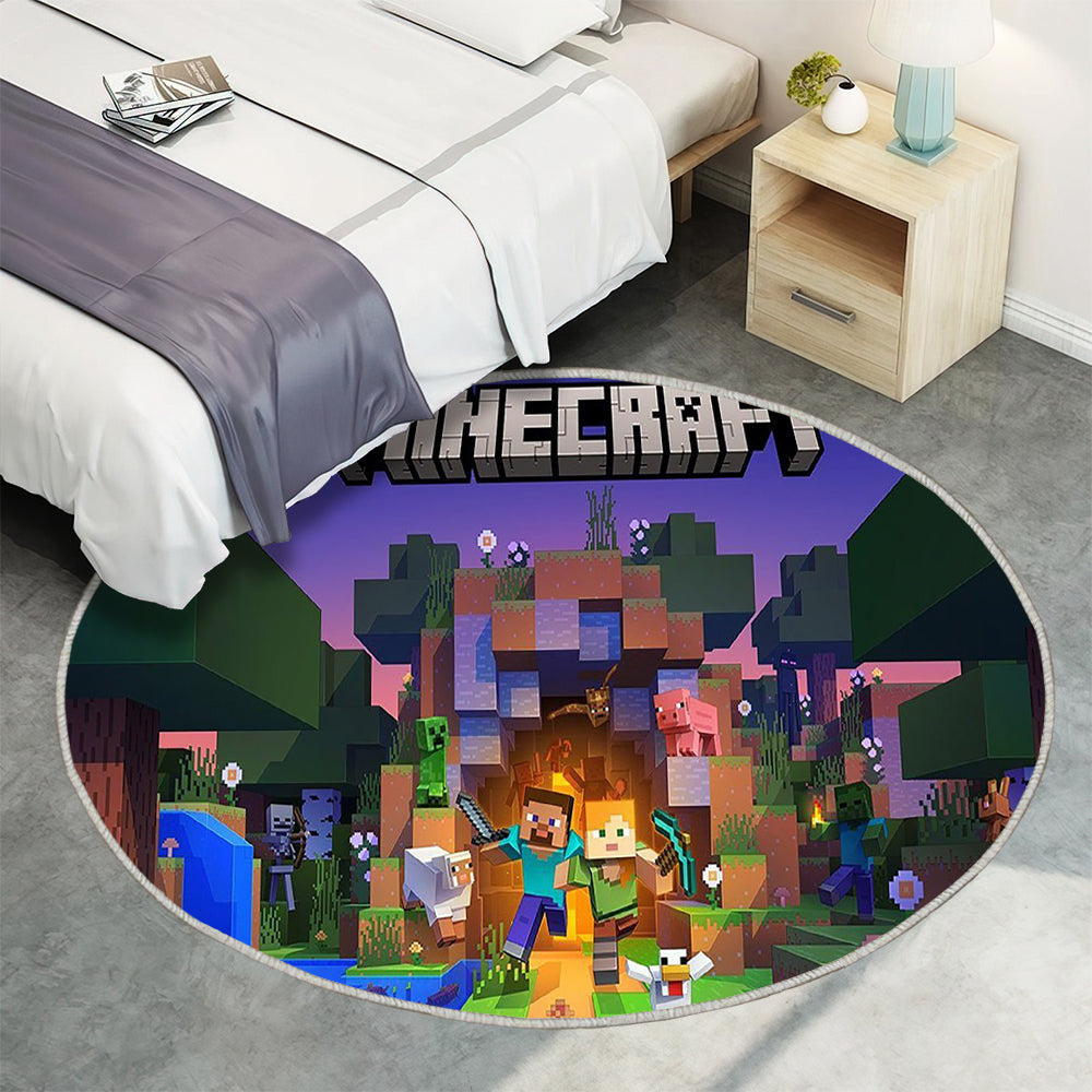 Minecraft Gaming Teppich Rund, Teppiche - Outdoor Teppich Rund, Teppich Wohnzimmer, Carpet, Rug
