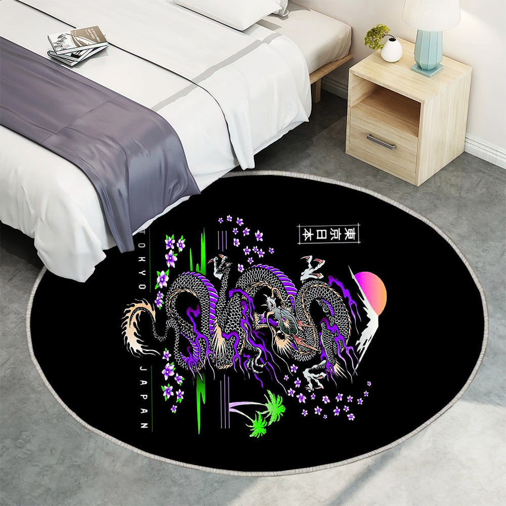 Japanischer Drache Teppich Rund, Teppiche - Drachen Outdoor Teppich Rund, Teppich Wohnzimmer, Carpet, Rug