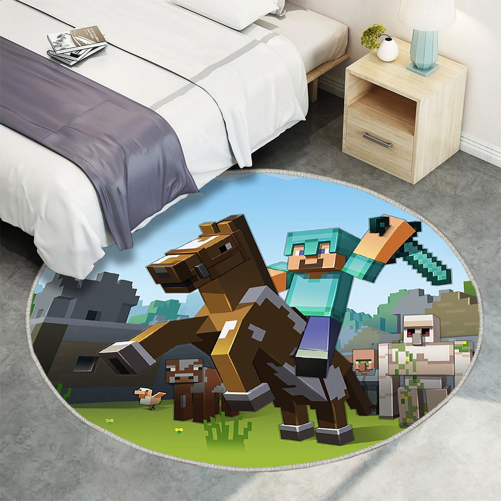 Minecraft Teppich Rund, Teppiche - Blöcke Outdoor Teppich Rund, Pferd Teppich Wohnzimmer, Carpet, Rug