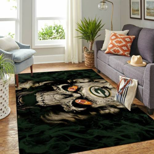 Green Bay Packers Nfl Area Team Logo Skull Style Sports Teppich, Teppiche - Outdoor Teppich, Teppich Wohnzimmer, Küchenteppich, Kinderzimmer, Modern