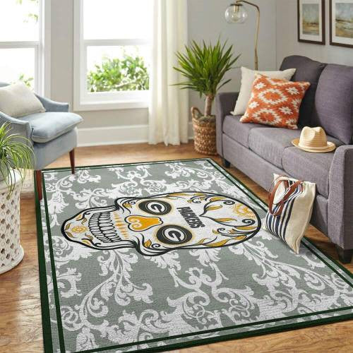 Green Bay Packers Nfl Area Skull Flower Style Sports Teppich, Teppiche - Outdoor Teppich, Teppich Wohnzimmer, Küchenteppich, Kinderzimmer, Modern