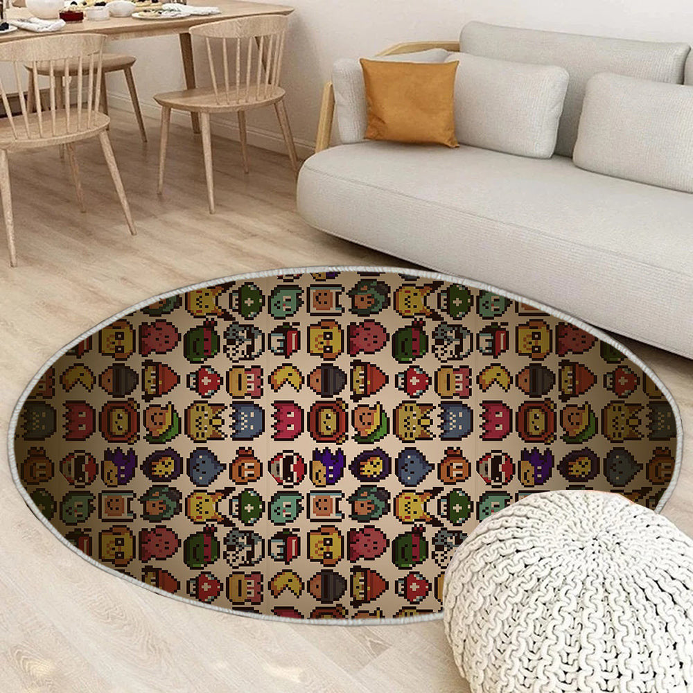 nes Heldenmuster Teppich Rund, Teppiche - 8 Bit Outdoor Teppich Rund, Abenteuer Zeit Teppich Wohnzimmer, Carpet, Rug