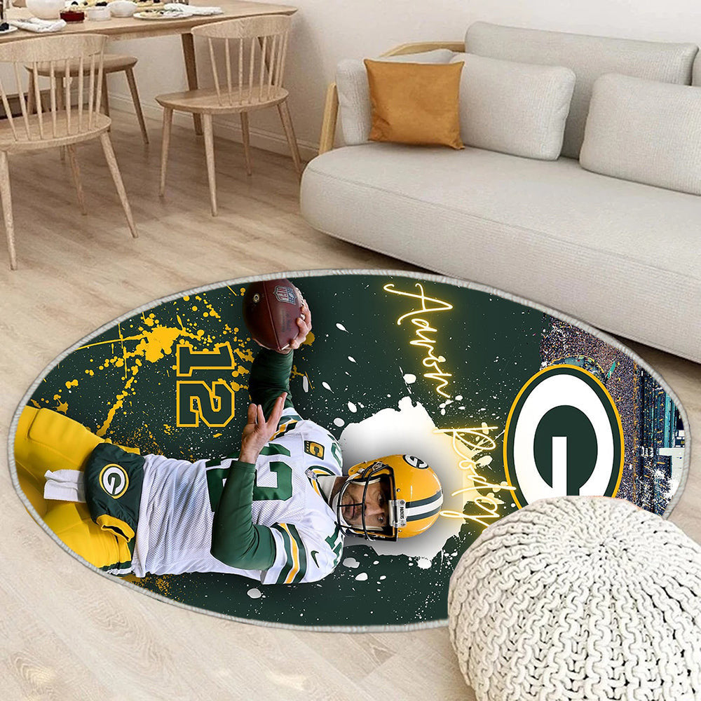Aaron Rodgers Teppich Rund, Teppiche - Fußball Outdoor Teppich Rund, grüne Bucht Teppich Wohnzimmer, Carpet, Rug