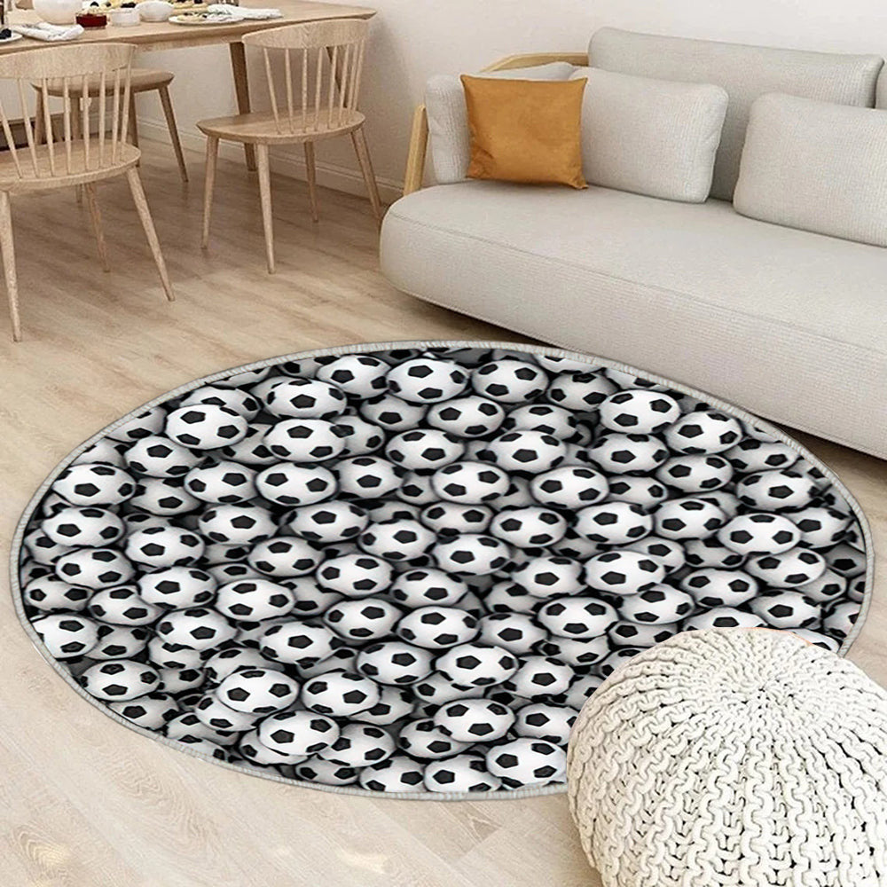 Fußbälle Hintergrund Teppich Rund, Teppiche - Outdoor Teppich Rund, Teppich Wohnzimmer, Carpet, Rug