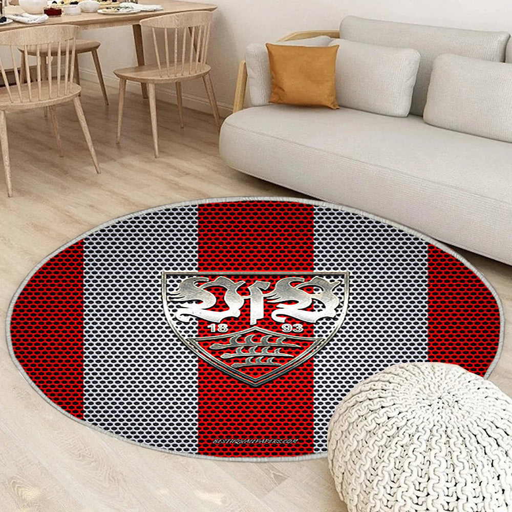 Vfb Stuttgart Teppich Rund, Teppiche - Deutscher Fußballverein Outdoor Teppich Rund, Metall Emblem Teppich Wohnzimmer, Carpet, Rug