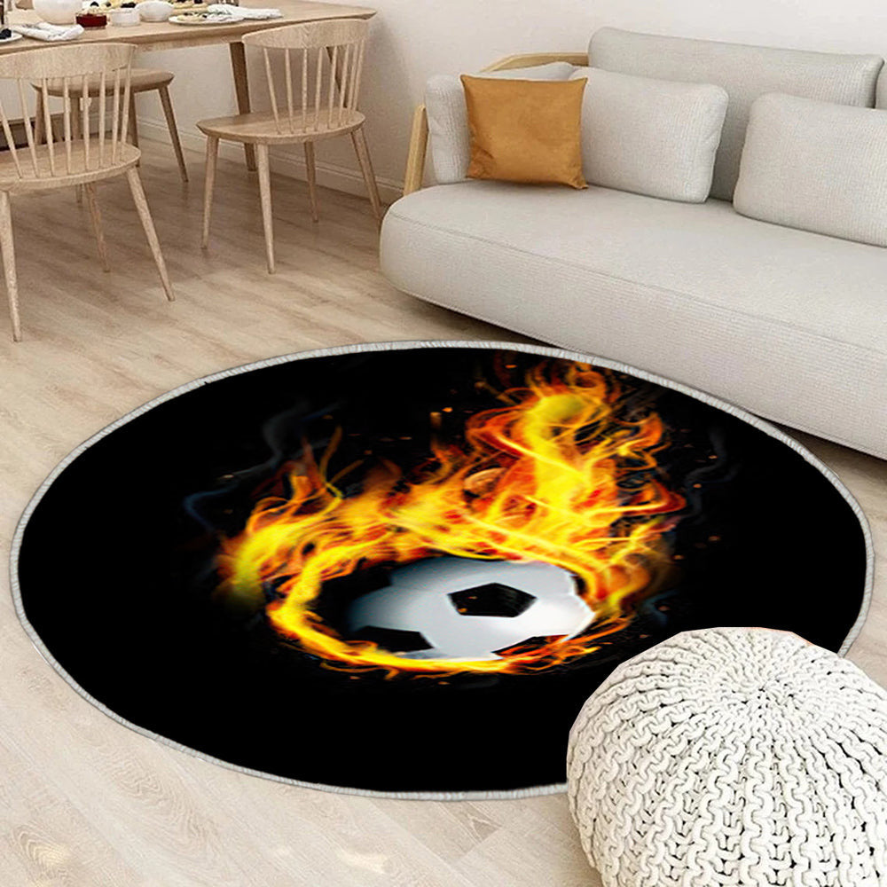 Fußball auf Feuer Teppich Rund, Teppiche - Outdoor Teppich Rund, Teppich Wohnzimmer, Carpet, Rug