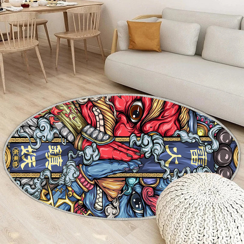 Samurai Teppich Rund, Teppiche - desenho Outdoor Teppich Rund, Drachen Teppich Wohnzimmer, Carpet, Rug