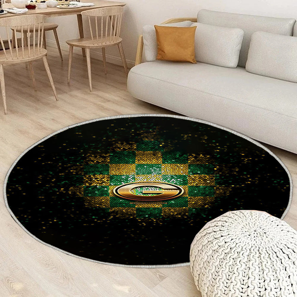 Green Bay Packer Teppich Rund, Teppiche - Glitzer Logo Outdoor Teppich Rund, NFL Teppich Wohnzimmer, Carpet, Rug