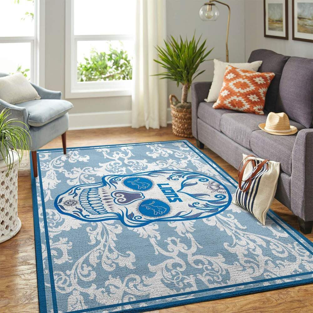 Detroit Lions Nfl Area Skull Flower Style Sports Teppich, Teppiche - Outdoor Teppich, Teppich Wohnzimmer, Küchenteppich, Kinderzimmer, Modern