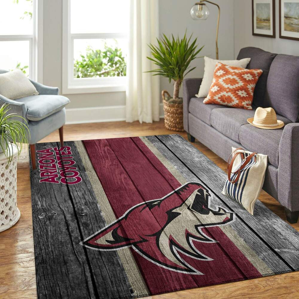 Arizona Coyotes Nhl Team Logo Bereich Sport im Holzstil Teppich, Teppiche - Outdoor Teppich, Teppich Wohnzimmer, Küchenteppich, Kinderzimmer, Modern