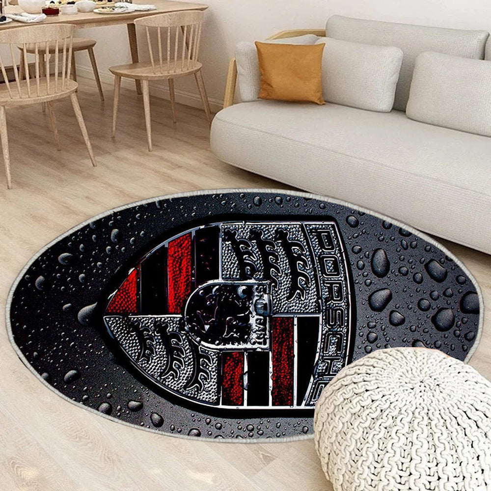 Porsche Logo Teppich Rund, Teppiche - Wagen Outdoor Teppich Rund, Teppich Wohnzimmer, Carpet, Rug