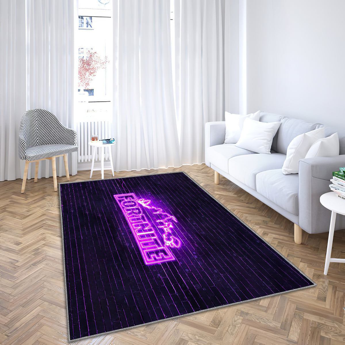 Fortnite violettes Logo violette Ziegelwand Teppich, Teppiche - Outdoor Teppich, Teppich Wohnzimmer, Küchenteppich, Kinderzimmer, Modern