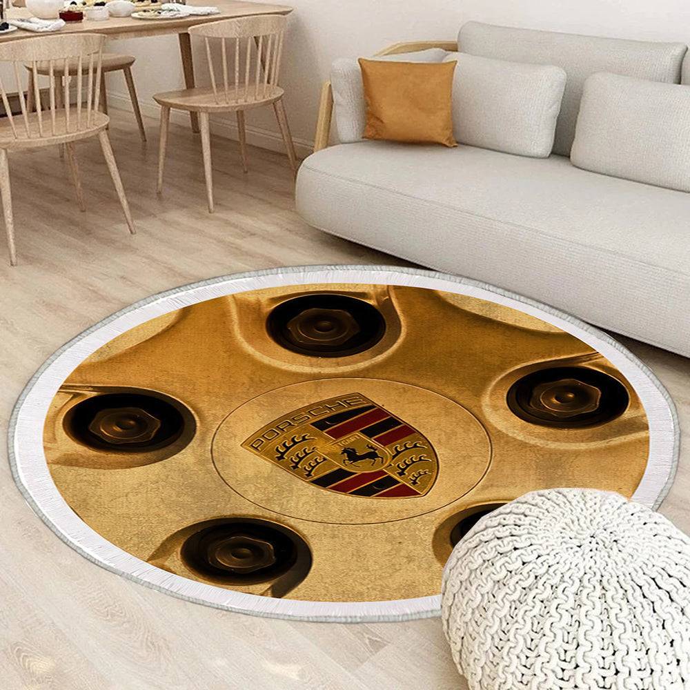 Vintage Porsche Rad Logo Teppich Rund, Teppiche - Outdoor Teppich Rund, Teppich Wohnzimmer, Carpet, Rug