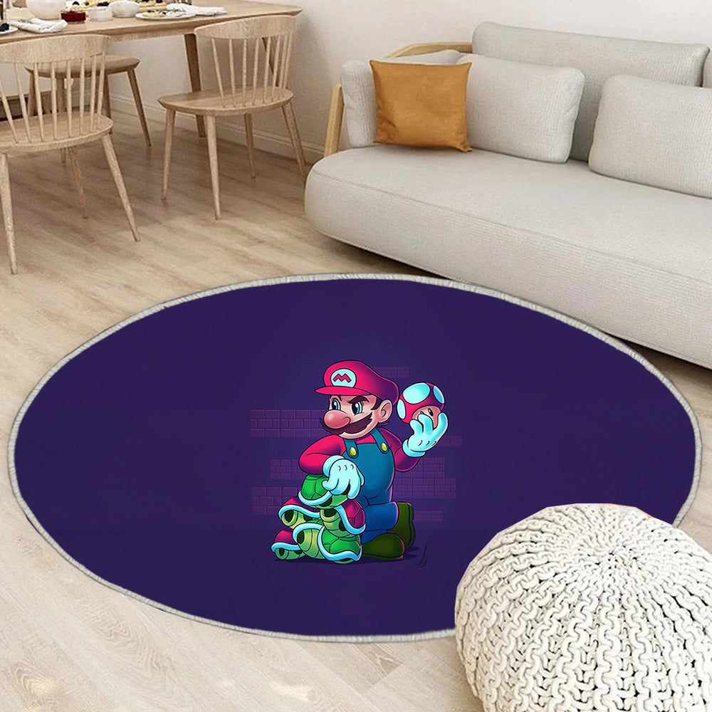 Super Mario und der Pilz Teppich Rund, Teppiche - Outdoor Teppich Rund, Teppich Wohnzimmer, Carpet, Rug