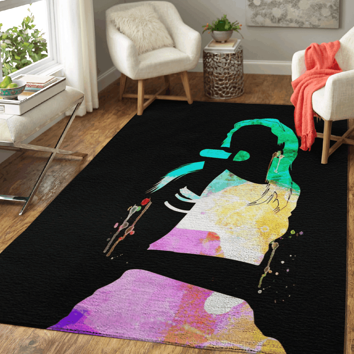 Aaliyah Watercolor Music Legends auf der Bühne Teppich, Teppiche - Outdoor Teppich, Teppich Wohnzimmer, Küchenteppich, Kinderzimmer, Modern