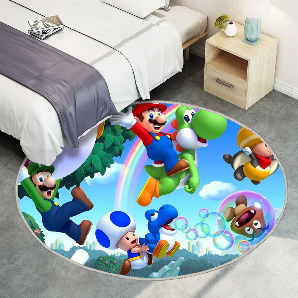 Blue Toad ist spielbar in New Super Mario Bros Teppich Rund, Teppiche - Outdoor Teppich Rund, Teppich Wohnzimmer, Carpet, Rug