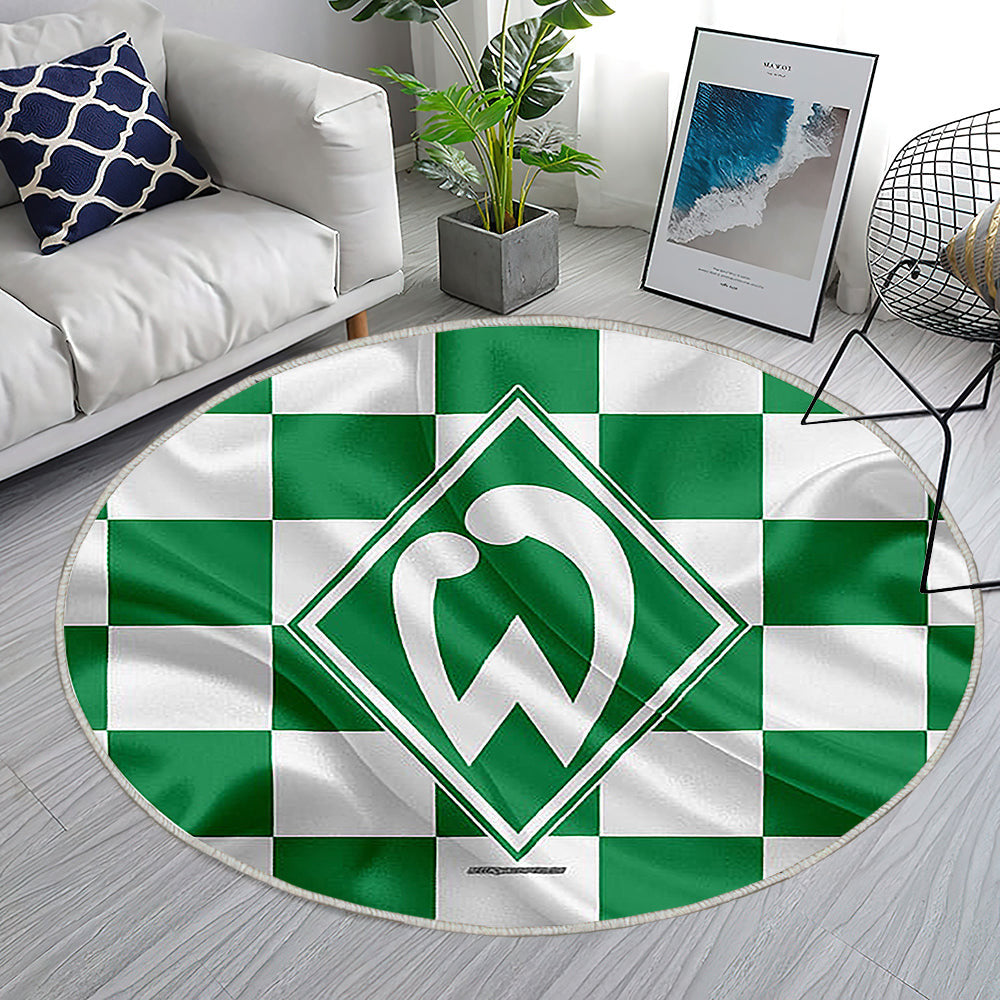 Sv Werderbremen Teppich Rund, Teppiche - Grün Weiß Karierte Flagge Outdoor Teppich Rund, Emblem Teppich Wohnzimmer, Carpet, Rug