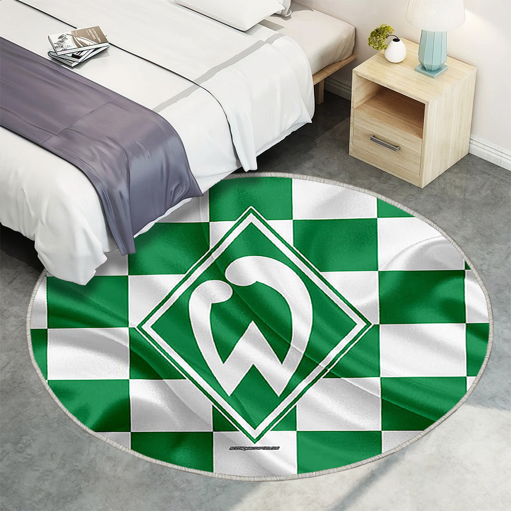 Sv Werderbremen Teppich Rund, Teppiche - Grün Weiß Karierte Flagge Outdoor Teppich Rund, Emblem Teppich Wohnzimmer, Carpet, Rug