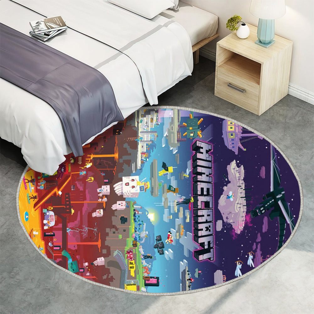 MINECRAFT Teppich Rund, Teppiche - Spiel Outdoor Teppich Rund, Teppich Wohnzimmer, Carpet, Rug