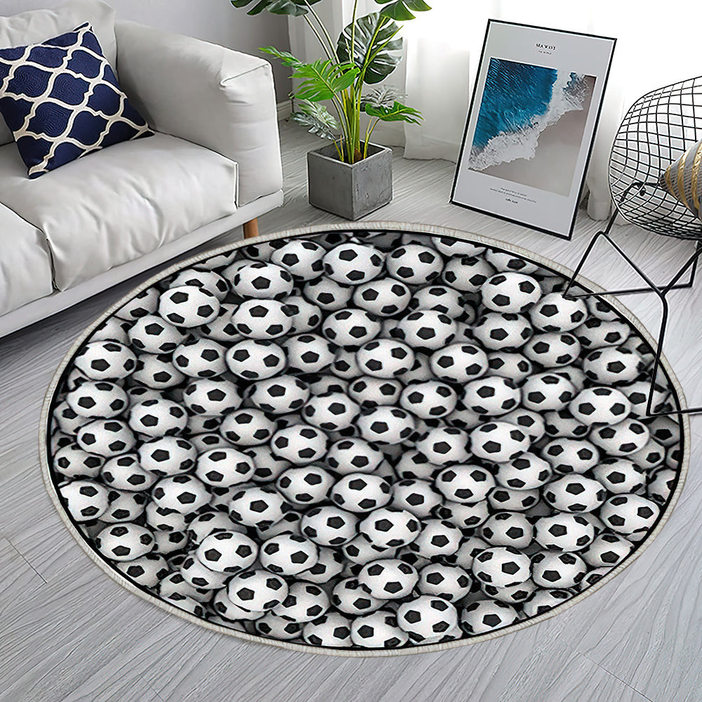 Fußbälle Hintergrund Teppich Rund, Teppiche - Outdoor Teppich Rund, Teppich Wohnzimmer, Carpet, Rug