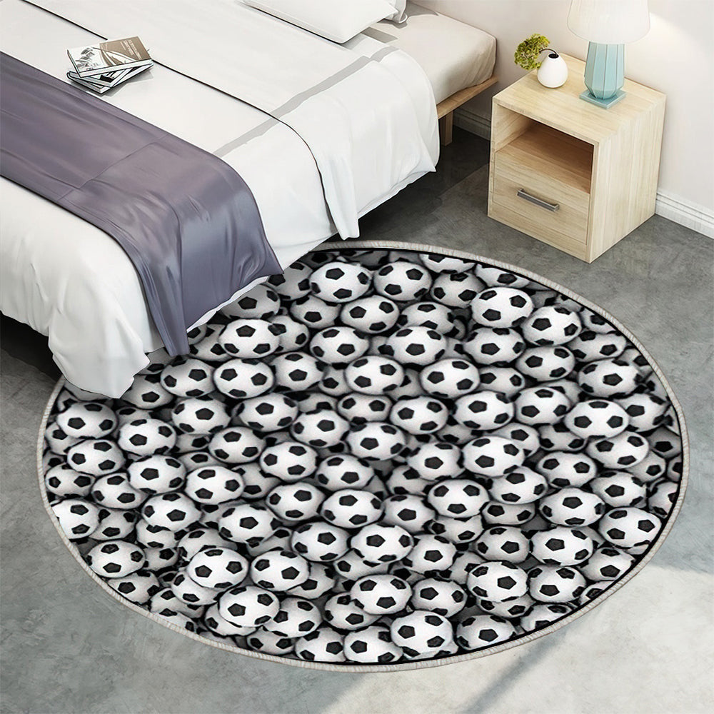 Fußbälle Hintergrund Teppich Rund, Teppiche - Outdoor Teppich Rund, Teppich Wohnzimmer, Carpet, Rug