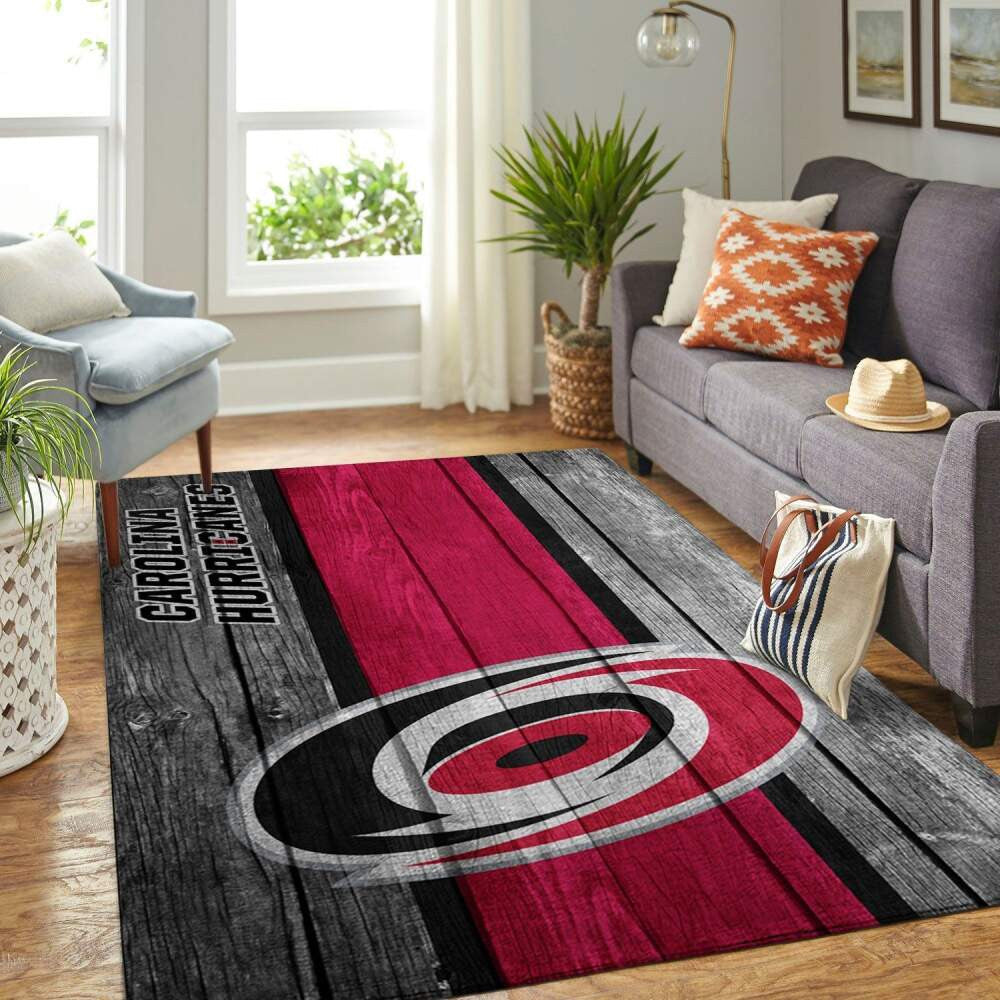 Carolina Hurricanes Nhl Team Logobereich Sport im Holzstil Teppich, Teppiche - Outdoor Teppich, Teppich Wohnzimmer, Küchenteppich, Kinderzimmer, Modern