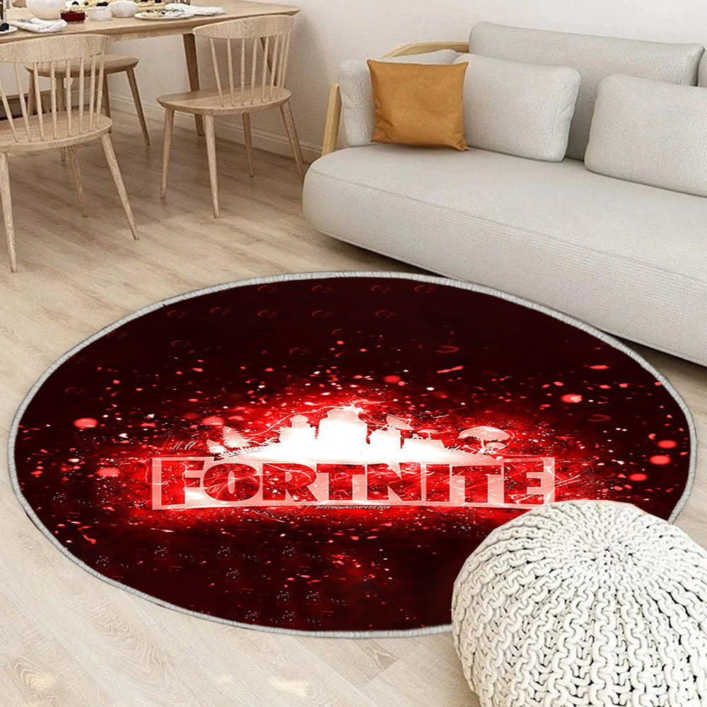 Fortnite rotes Logo rote Neonlichter Teppich Rund, Teppiche - kreativ Outdoor Teppich Rund, roter abstrakter hintergrund Teppich Wohnzimmer, Carpet, Rug