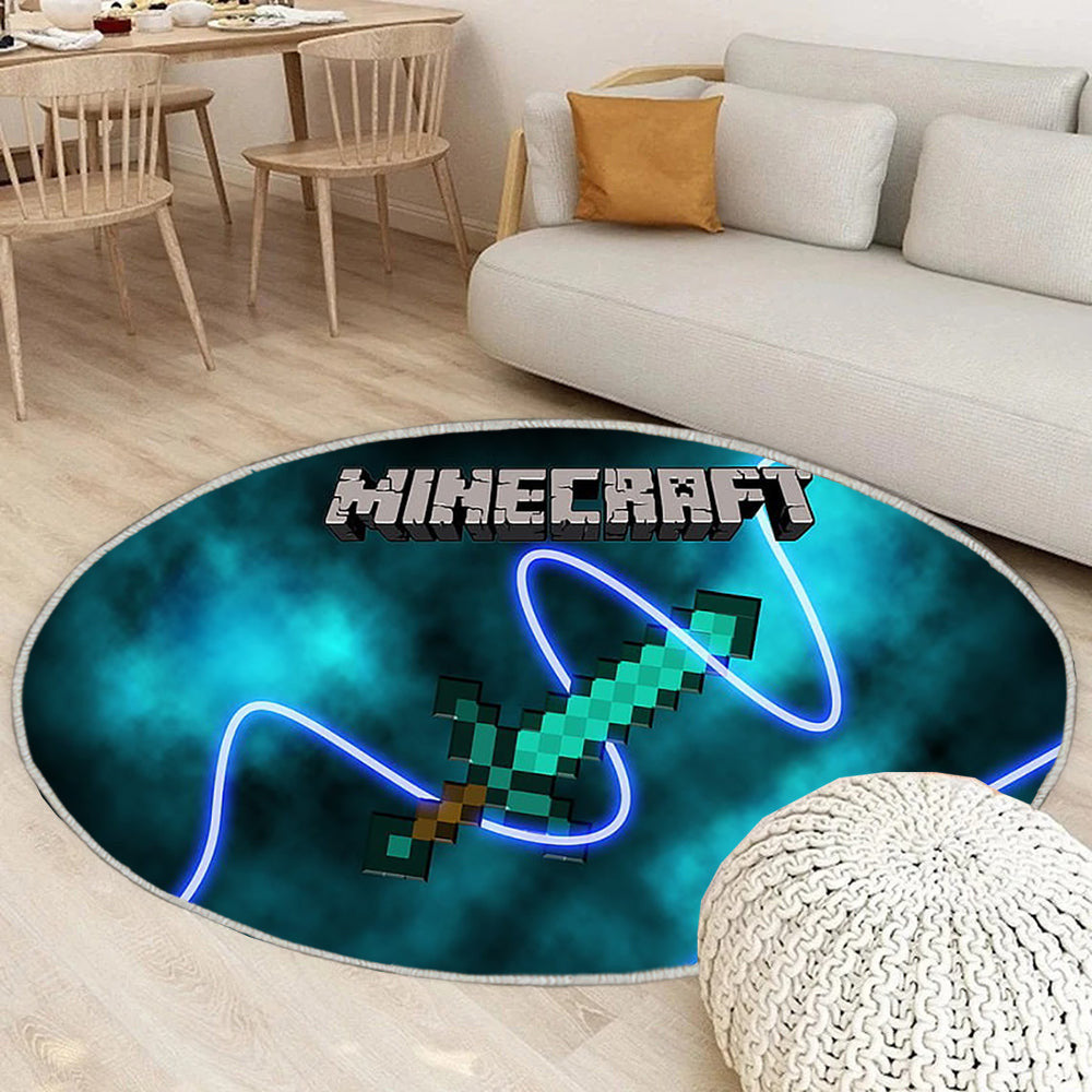 Minecraft3 Teppich Rund, Teppiche - Minecraft Outdoor Teppich Rund, Spiele Teppich Wohnzimmer, Carpet, Rug