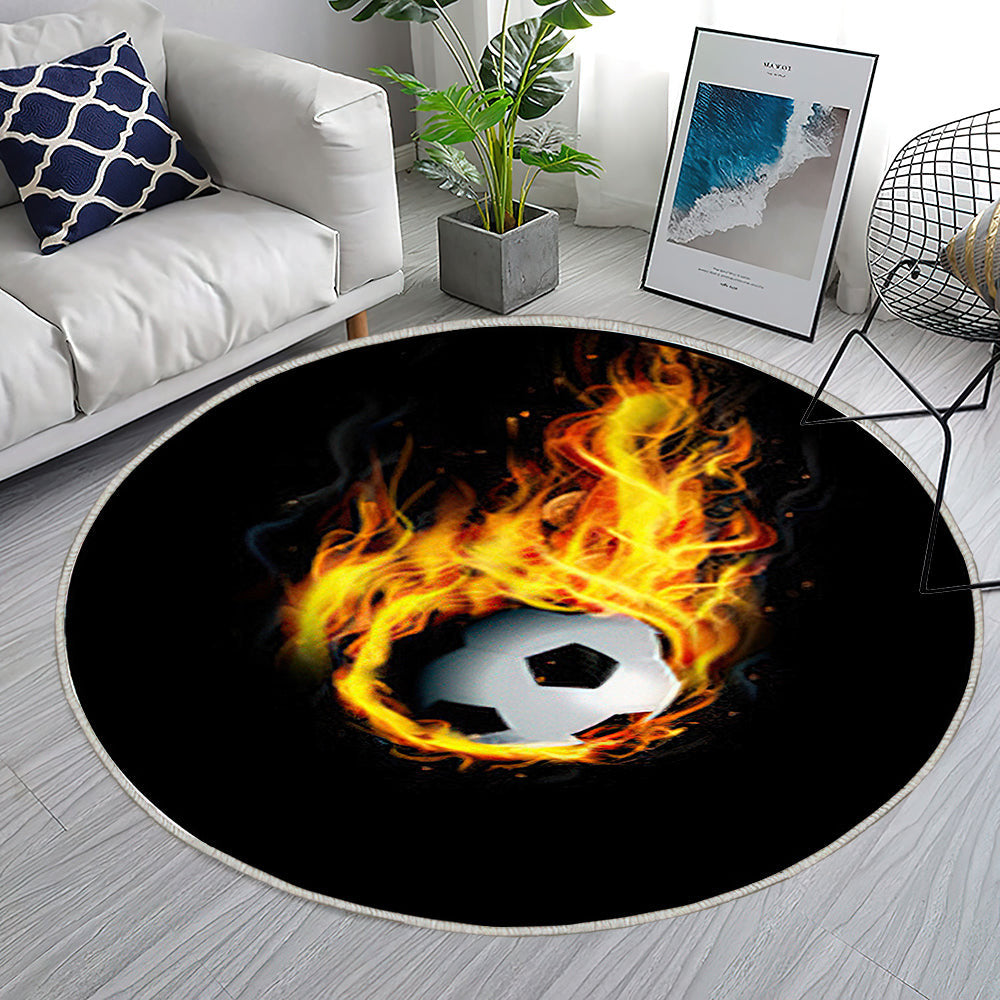 Fußball auf Feuer Teppich Rund, Teppiche - Outdoor Teppich Rund, Teppich Wohnzimmer, Carpet, Rug