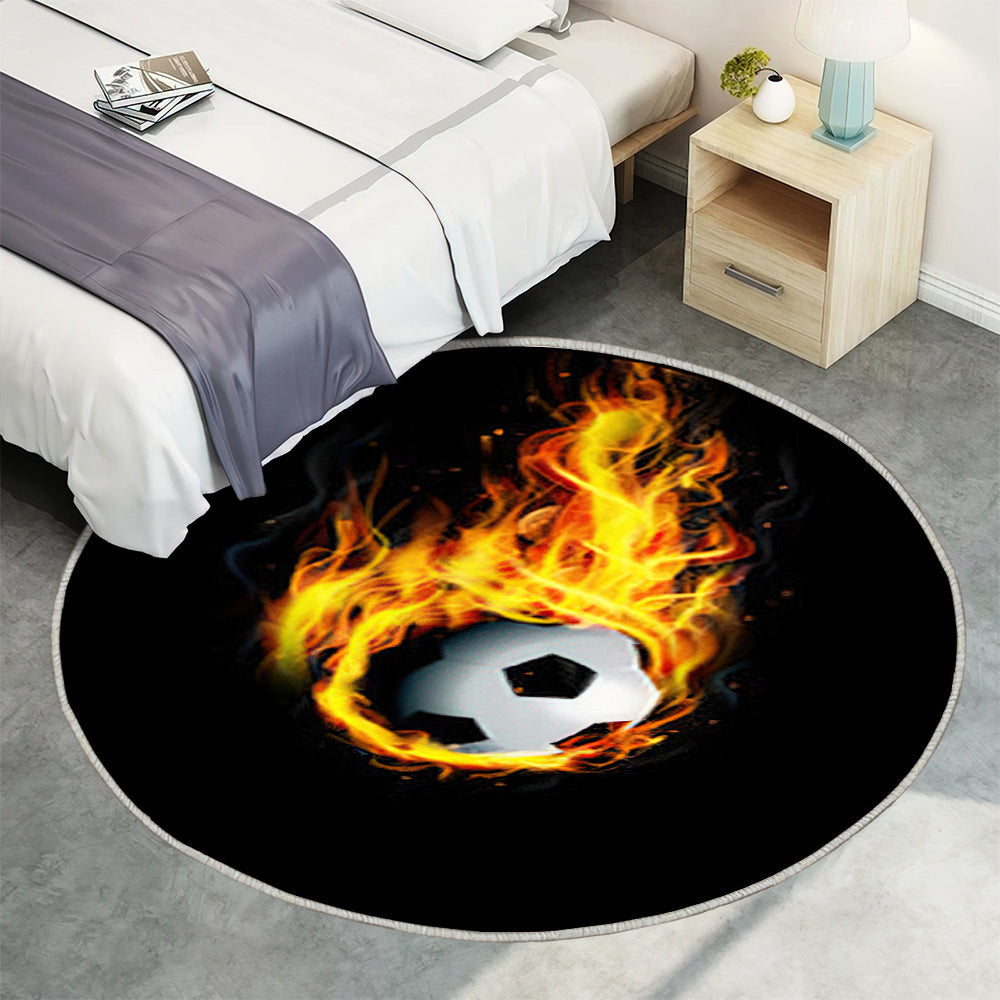 Fußball auf Feuer Teppich Rund, Teppiche - Outdoor Teppich Rund, Teppich Wohnzimmer, Carpet, Rug