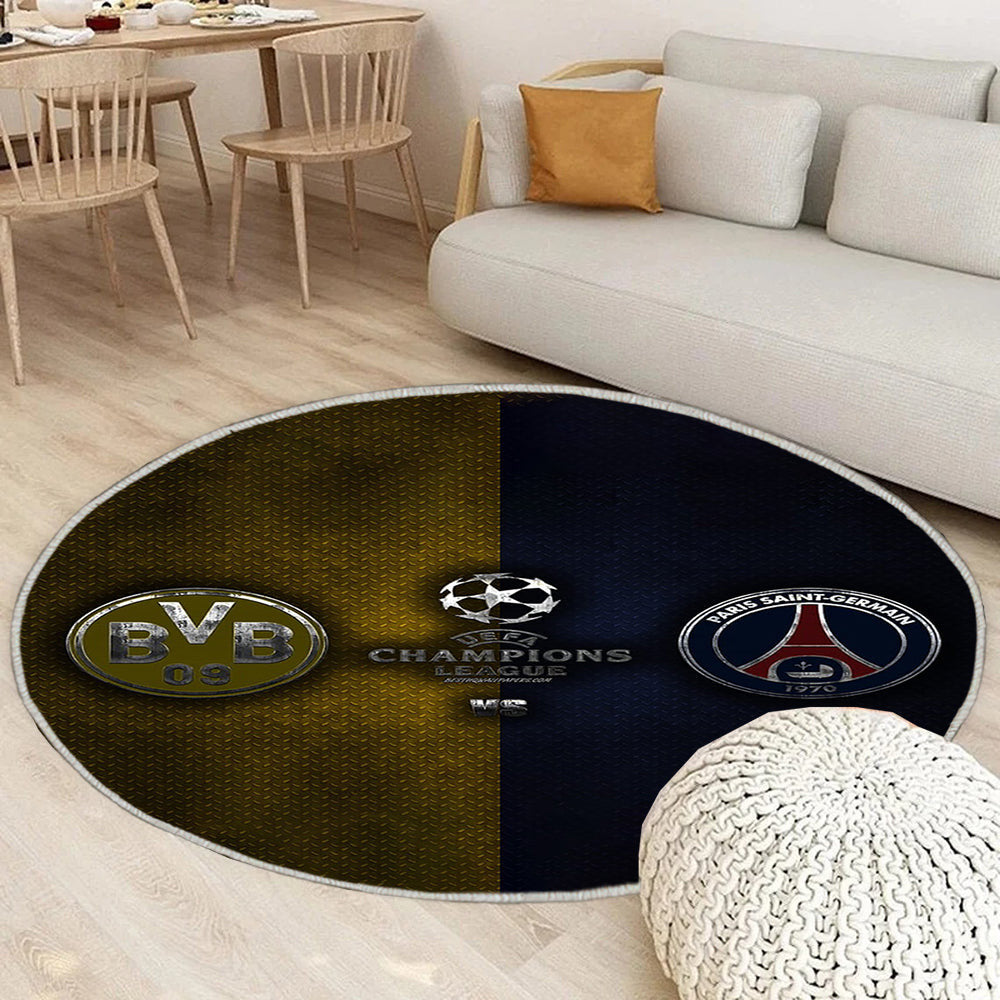Borussia Dortmund gegen PSG Teppich Rund, Teppiche - UEFA Europa League Outdoor Teppich Rund, Teppich Wohnzimmer, Carpet, Rug