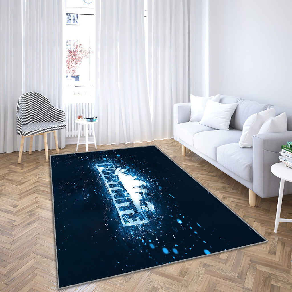 Fortnite blaues Logo blaue Neonlichter Teppich, Teppiche - kreativ Outdoor Teppich, blauer abstrakter hintergrund Teppich Wohnzimmer, Küchenteppich, Kinderzimmer, Modern