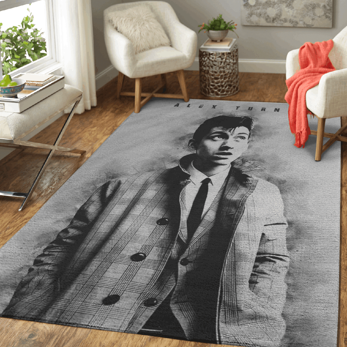 Alex Turner Musik Monochrom für Fans Teppich, Teppiche - Outdoor Teppich, Teppich Wohnzimmer, Küchenteppich, Kinderzimmer, Modern