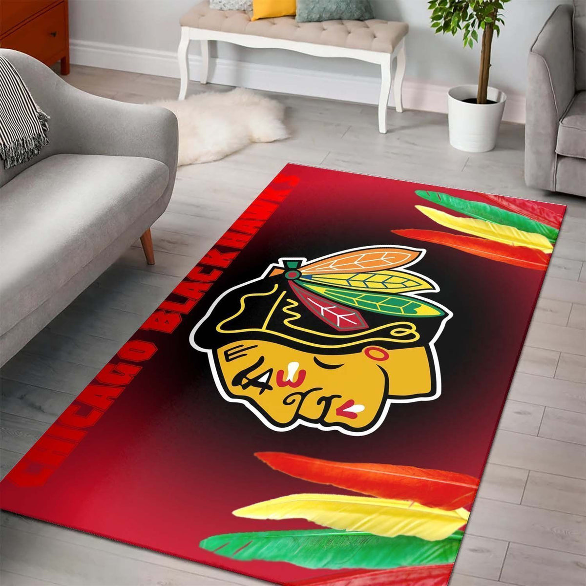 Chicago Blackhawks Area Nhl Eishockeymannschaft Logo002 Teppich, Teppiche - Outdoor Teppich, Teppich Wohnzimmer, Küchenteppich, Kinderzimmer, Modern