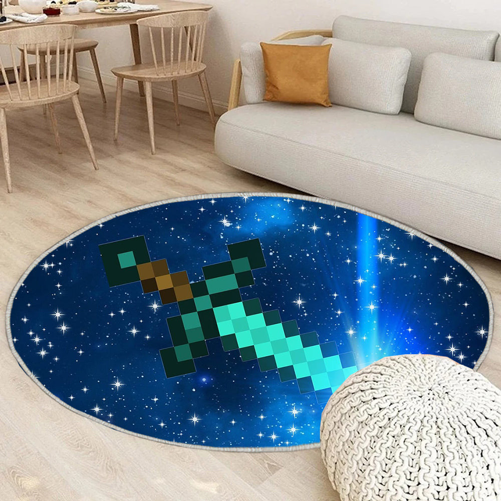 Minecraft Teppich Rund, Teppiche - Diamant Outdoor Teppich Rund, Schwert Teppich Wohnzimmer, Carpet, Rug