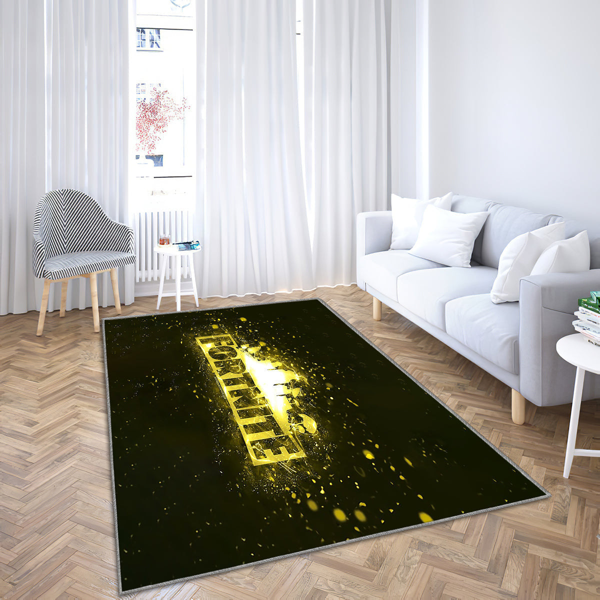 Fortnite gelbes Logo gelbe Neonlichter Teppich, Teppiche - Outdoor Teppich, Teppich Wohnzimmer, Küchenteppich, Kinderzimmer, Modern
