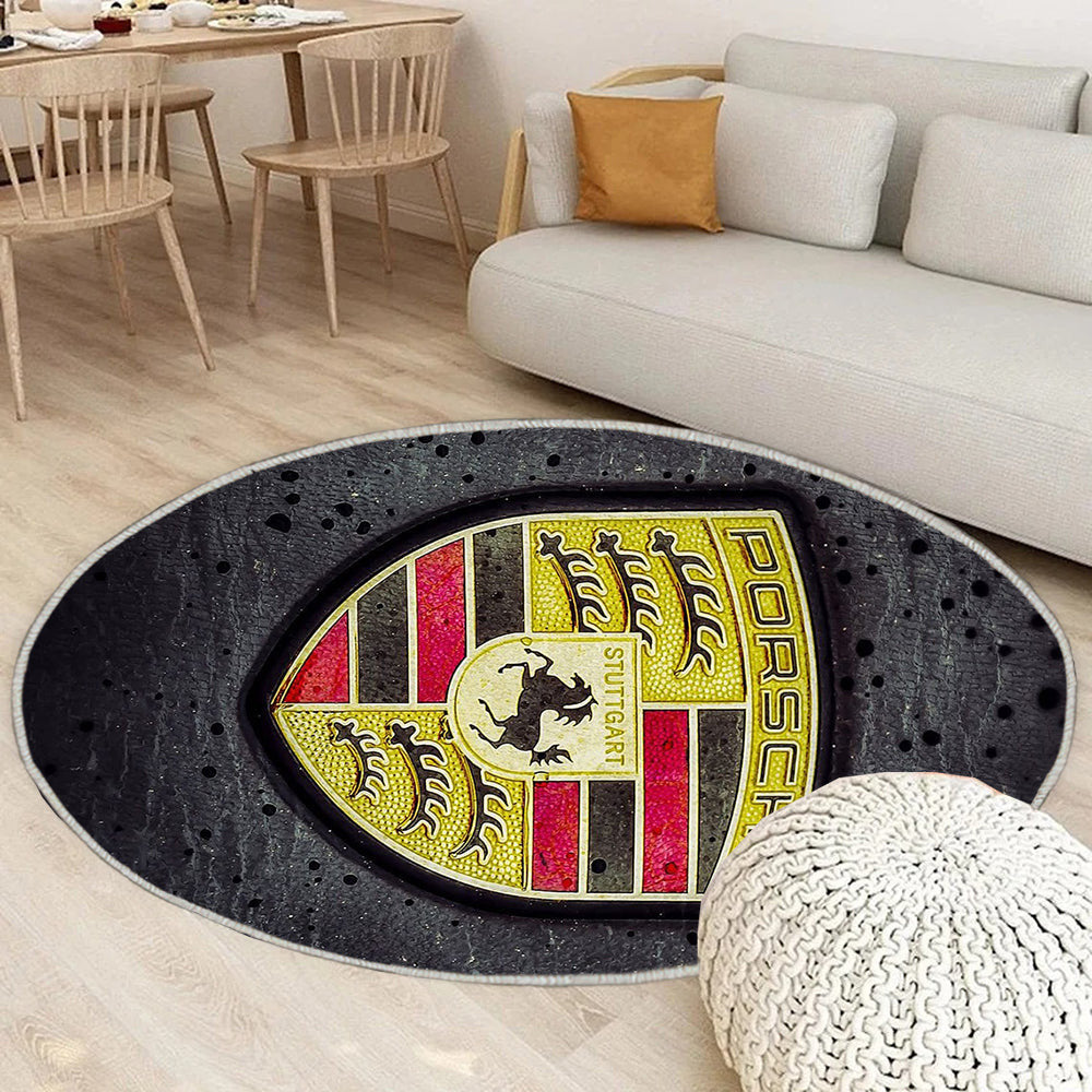 Porsche Logo Teppich Rund, Teppiche - Auto Logo Outdoor Teppich Rund, Teppich Wohnzimmer, Carpet, Rug