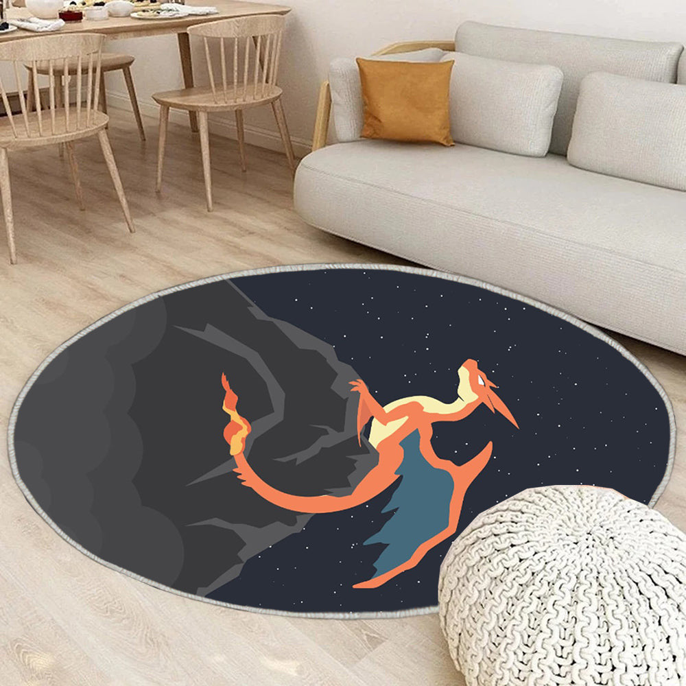 Pokémon Teppich Rund, Teppiche - Glurak Outdoor Teppich Rund, Glurak Pokémon Teppich Wohnzimmer, Carpet, Rug