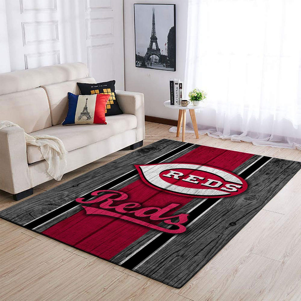Cincinnati Reds Mlb Area Baseball Team Logo im Holzstil Teppich, Teppiche - Outdoor Teppich, Teppich Wohnzimmer, Küchenteppich, Kinderzimmer, Modern